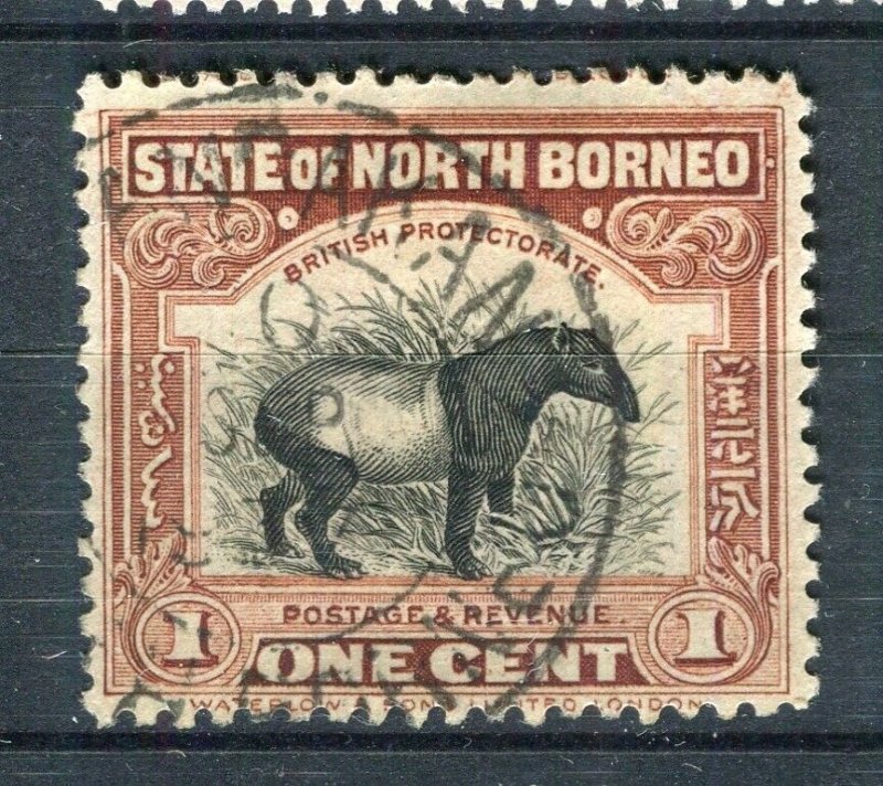 NORTH BORNEO; Early 1900s pictorial issue fine used 1c. value Postmark