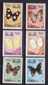 Cuba-Sc#3521-6-unused NH set-Insects-Butterflies-Bangkok exhibition-1993-