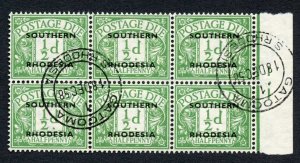 Southern Rhodesia SGD1 1/2d CDS Block of Six Cat 126 pounds