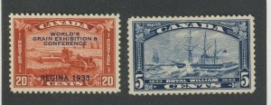 2x Canada M Stamps #203-20c Regina & #204-5c Royal William Guide Value = $76.00