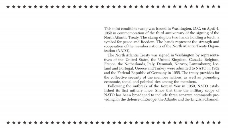 THE HISTORY OF THE U.S. IN MINT STAMPS NORTH ATLANTIC TREATY PACT