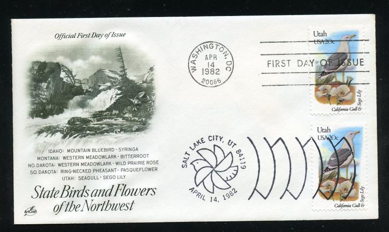 US 1996 State Birds & Flowers - Utah UA ArtCraft FDC, Dual ST & DC Cancels