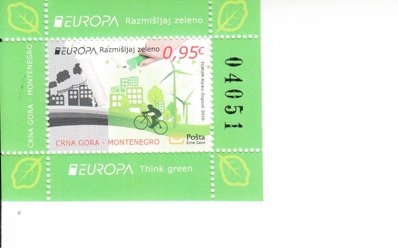 2016 Montenegro Think Green Europa SS (Scott 398a) MNH