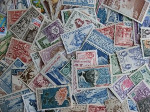 French Colonies scrap pile of 90 (duplicates, mixed condition) check them out! 