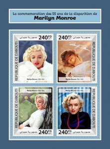 DJIBUTI - 2017 - Marilyn Monroe - Perf 4v Sheet - Mint Never Hinged