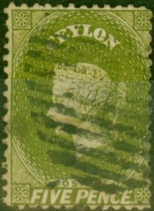 Ceylon 1866 5d Yellow-Olive SG54bx Wmk Reversed Fine Used