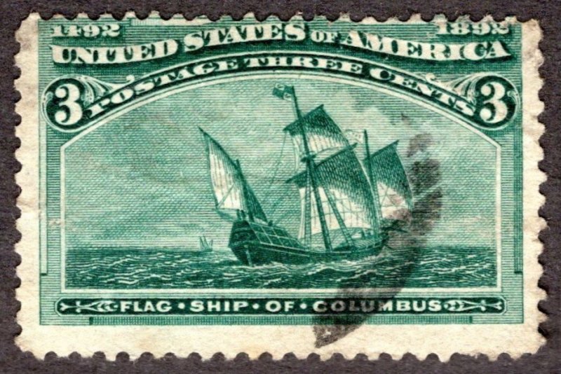 1893, US 3c, Columbian Exposition Issue, Used, tear, Sc 232