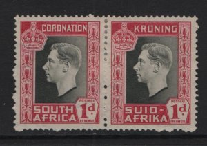 South Africa #75  MH 1937  coronation  .   1d .  pair . English left