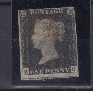 GB QV 1840 1d Penny Black 4 Margin Fine Used BP8202