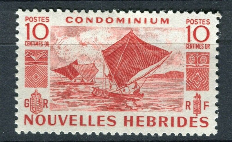 FRENCH; NEW HEBRIDES 1953 early pictorial issue fine Mint hinged 10c. value