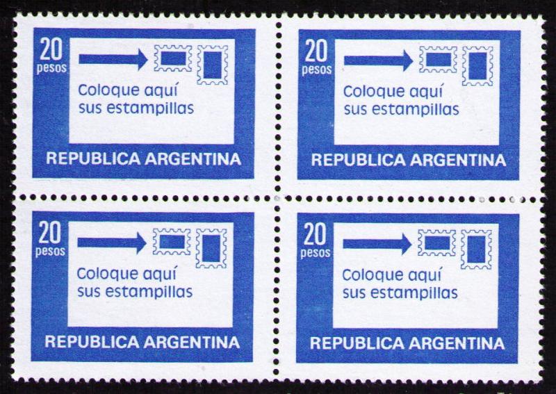 ARGENTINA 1978 20p #1201 CORRECT POSITION OF STAMPS BLOCK OF VF MNH STAMPS