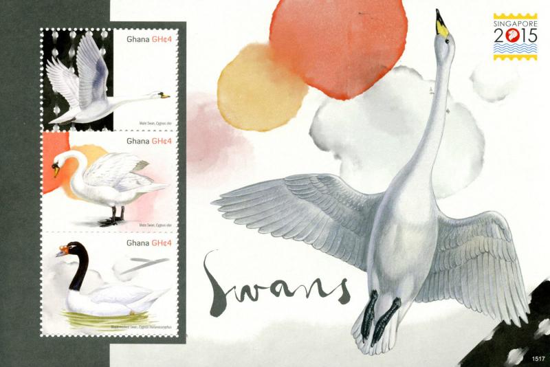 Ghana 2015 MNH Swans Singapore 2015 3v M/S Birds Mute Black-necked Swan