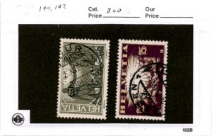 Switzerland, Postage Stamp, #190, 192 Used, 1919 Peace World War 1 (AD)