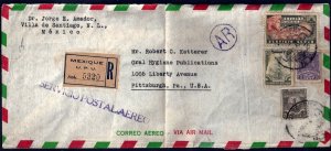 MEXICO US 1945 WAR TIME REGISTERED AR AIR MAIL COVER W/9 REGISTRATION MARKING ON