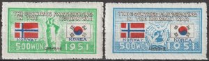 EDSROOM-17378 Korea 162-3 MNH 1951-2 Korea-Norway Flags CV$100