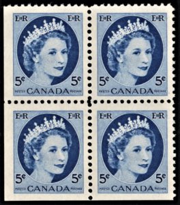 Canada Scott #341b MNH VF 5c QEII SE Block of 4