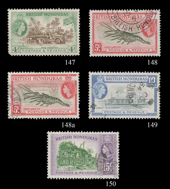 BRITISH HONDURAS - BELIZE 1953 - 57. SCOTT # 147 - 150. HARD TO FIND.
