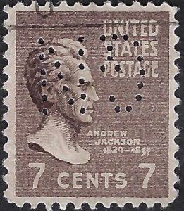 United States #812 7¢ Andrew Jackson. (1938). Used.