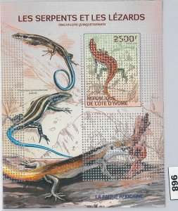 968  IVORY COAST Cote D'Ivoire  ERROR - MISPERF stamp sheet 2014 Snakes  Lizards