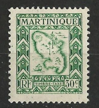 Martinique # J38  Postage Due - Island Map   (1) VF Unused