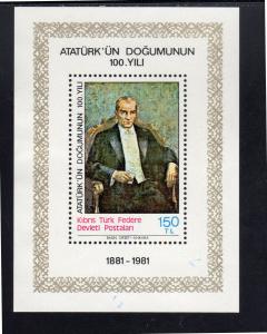 TURKISH REP. NO CYPRUS #100  1981 ATATURK, BIRTH CENTENNIAL  MINT VF NH O.G  S/S