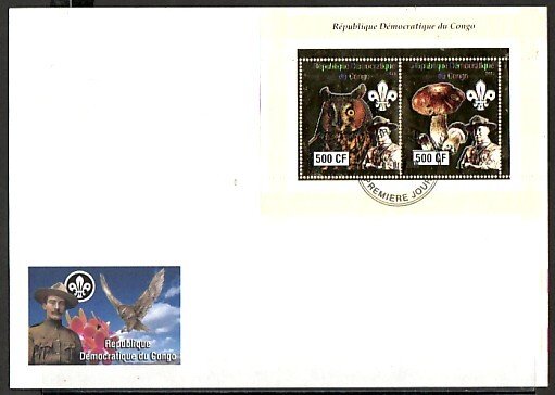 Congo Dem., 2004 issue. Scout and Owls. 500cf Gold Foil. First day cover. ^