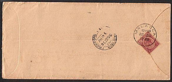 MALAYA 1926 cover  to India - GV 6c MALACCA cds