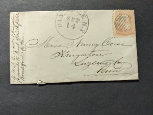 1860's DANSVILLE, NY to KINGSTON, PA #65 Postal History Cover 