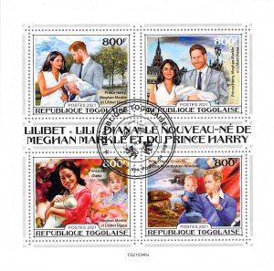 Togo 2021 CTO Sheet  Princess Harry and Meghan Markel Pricess Diana 4 values ...