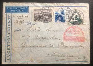 1934 Leiden Netherlands Airmail Special Flight Cover To Paramaribo Suriname