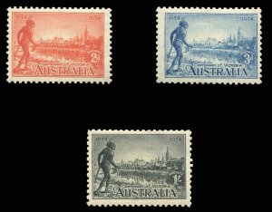 Australia #142-144 Cat$60.75, 1934 Centenary of Victoria, set of three, hinged