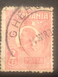 2le Romania red  , stamp mix good perf. Nice colour used stamp hs:1