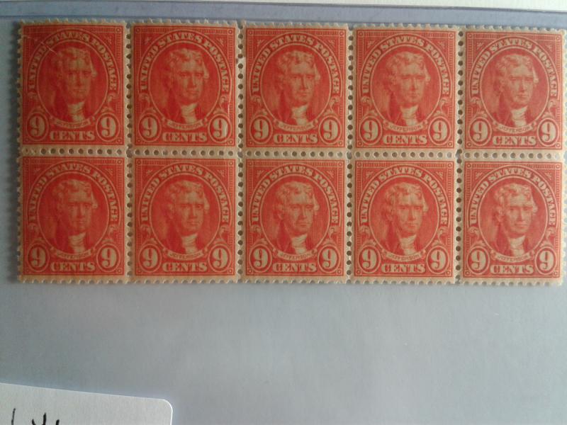 SCOTT # 641 BLOCK OF 9 JEFFERSON GEMS MINT NEVER HINGED AMERICAN HISTORY !!!