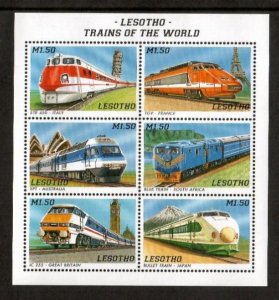 Lesotho 1996 - Trains Railroad - Sheet of 6 Stamps - Scott #1058 - MNH