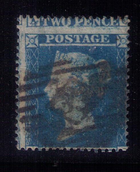 GB 1854 2d Blue Sg19 PL 4  Very Fine Used Misperf