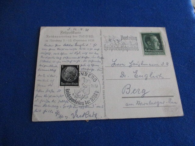 GERMANY 1938 PROPAGANDA POSTAL CARD, REICHSPARTEI TAG NURNBERG