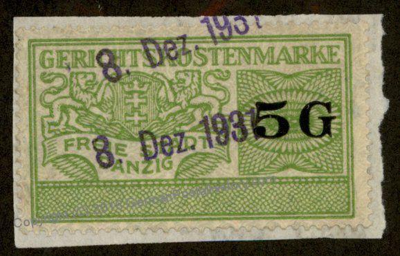 Danzig Poland Germany 5G Gerichtskostenmarke Court Fee Revenue Stamp 90933