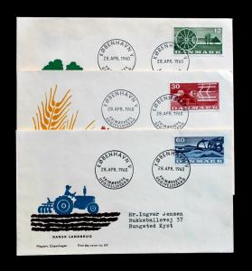 Denmark #371-373 Apr 28,1960 Complete Set of 3 FDC .