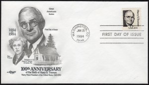 SC#1862 20¢ Harry Truman: Artmaster (1984) Unaddressed