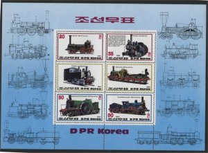 NORTH KOREA, SOUVENIR SHEET STEAM LOCOMOTIVES 1983 MNH