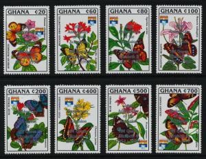 Ghana 1471-9 MNH Butterflies, Flowers, o/p 40th Anniv Acces. of Queen Elizabeth