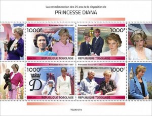 Togo - 2022 Princess Diana Anniversary - 4 Stamp Sheet - TG220127a