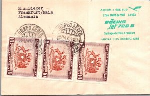 SCHALLSTAMPS CHILE 1961 LUFTHANSA COMM FLIGHT COVER ADDR GERMANY CANC SANTIAGO