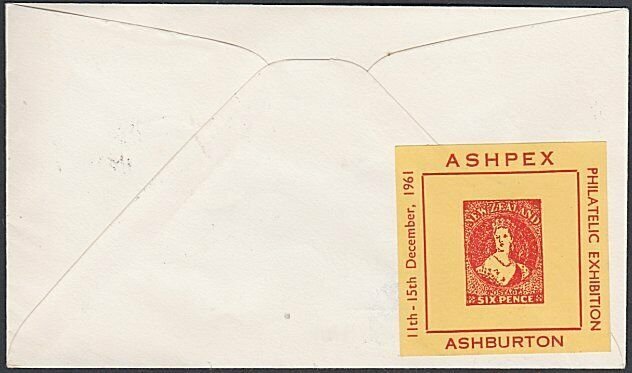 NEW ZEALAND 1961 Ashburton Philatelic Exhibition commem cover / cinderella..L250