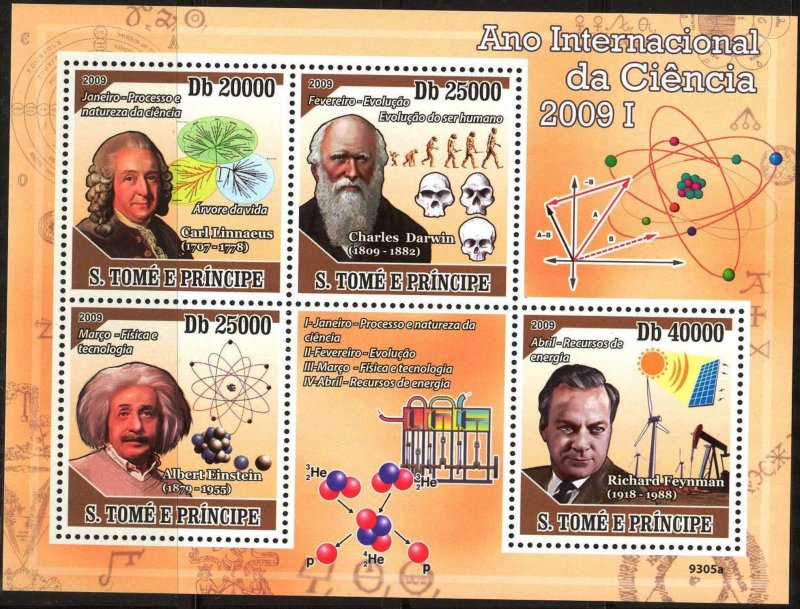 Sao Tome and Principe 2009 Sciences Inventions (1) A. Einstein C. Darwin Sh. MNH