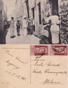 1938 ITALIAN EAST AFRICA, 22 couple on postcard for Milan