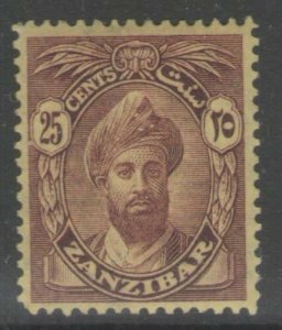 ZANZIBAR SG307 1927 25c PURPLE/YELLOW MTD MINT 