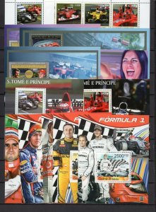 RACING CARS/FORMULA I 4 SHEETS OF 3 & 6 STAMPS & 9 S/S MNH 