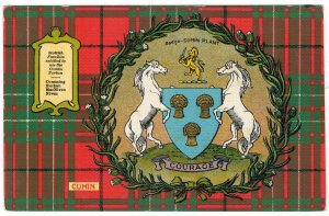 Great Britain 1906 Unused Postcard Scottish Clan Cumin Tartan Coat of Arms
