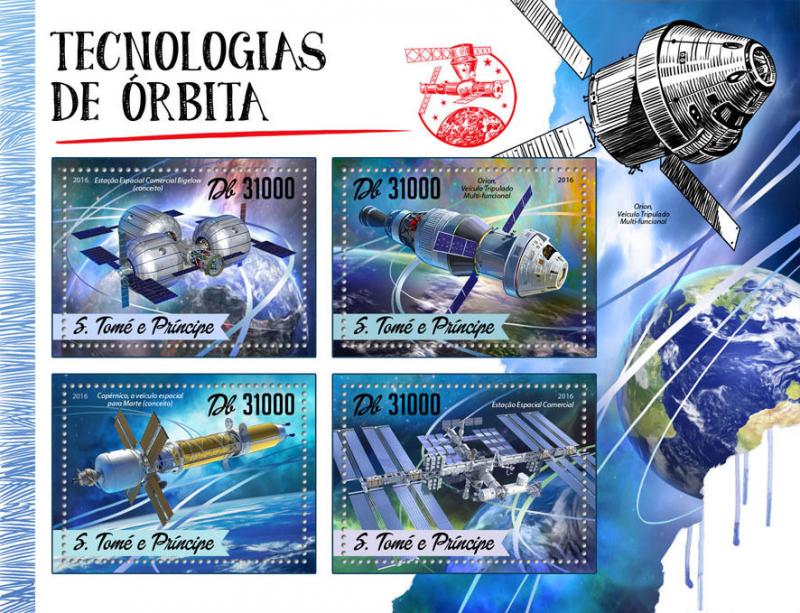 Sao Tome & Principe 2016 MNH Orbit Orbital Technology 4v MS Space Station Stamps